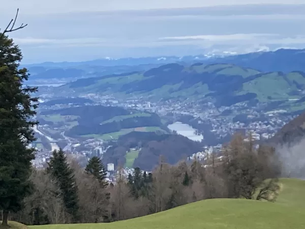 Blick auf den Rotsee, im Hintergrund der Zugersee